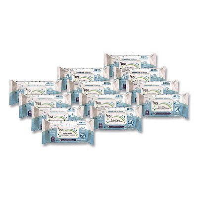 Sani Professional Baby Wipes, 1-Ply, 6.7 x 8, Fragrance-Free, White, 40/Pack, 12 Packs/Carton (A62640)