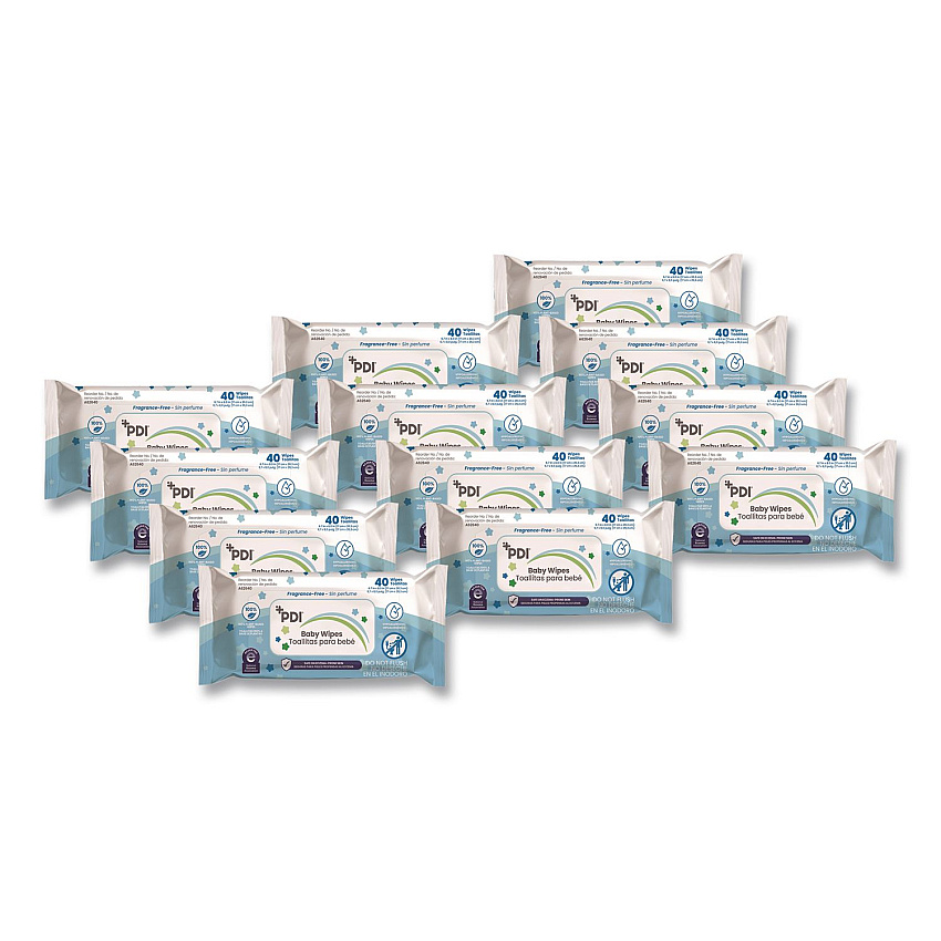 Sani Professional Baby Wipes, 1-Ply, 6.7 x 8, Fragrance-Free, White, 40/Pack, 12 Packs/Carton (A62640)
