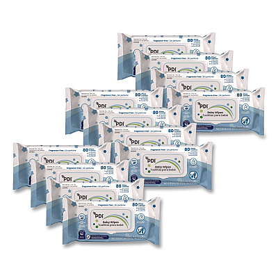 Sani Professional Baby Wipes, 1-Ply, 6.7 x 8, Fragrance-Free, White, 80/Pack, 12 Packs/Carton (M41580)