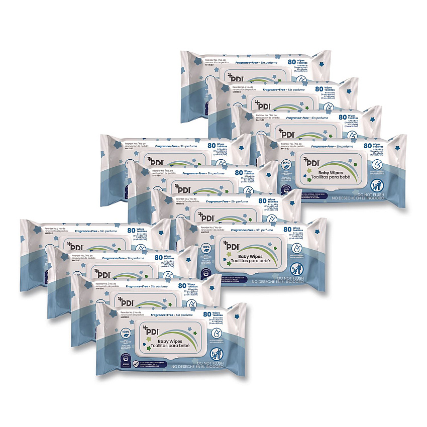 Sani Professional Baby Wipes, 1-Ply, 6.7 x 8, Fragrance-Free, White, 80/Pack, 12 Packs/Carton (M41580)
