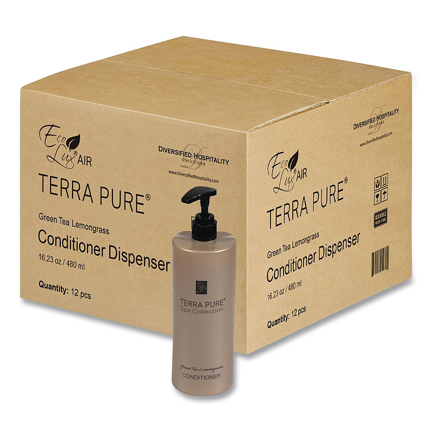 Diversified Hospitality Solutions Terra Pure Conditioner Air Pump, Green Tea Lemongrass, 16.23 oz Bottle, 12/Carton (458951)