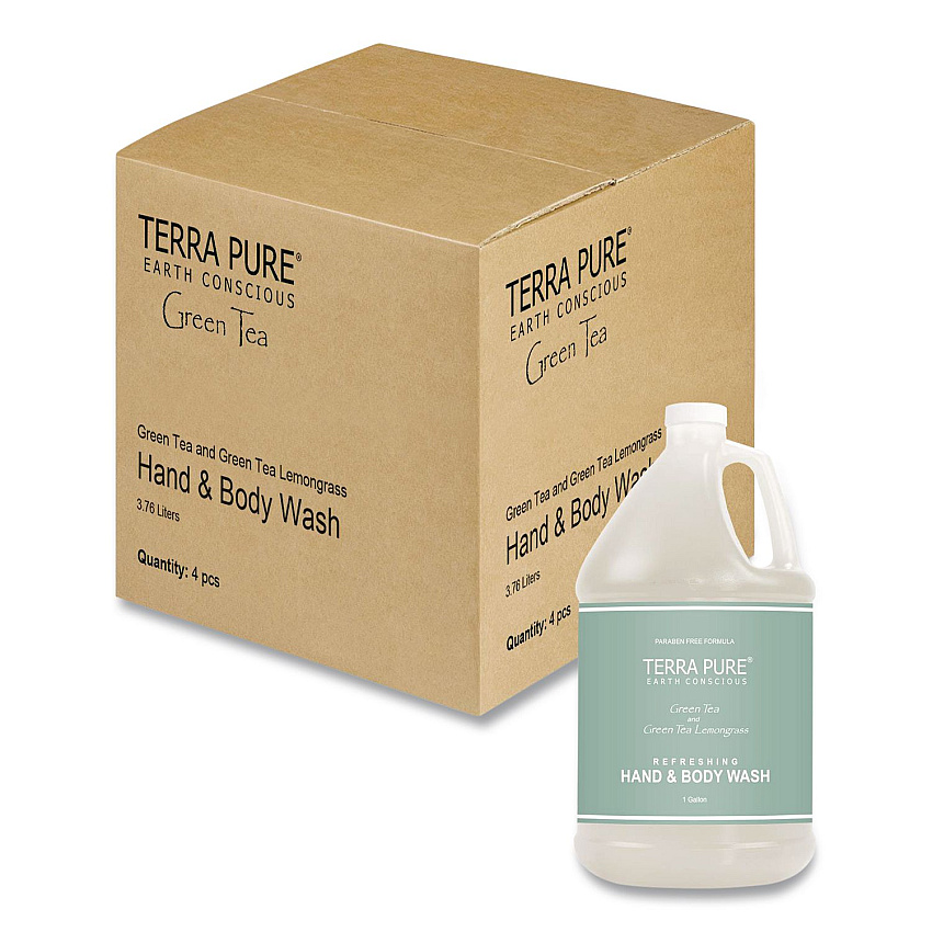 Diversified Hospitality Solutions Terra Pure Body Wash Gallon, Green Tea Lemongrass, 1 gal Bottle, 4/Carton (002294)