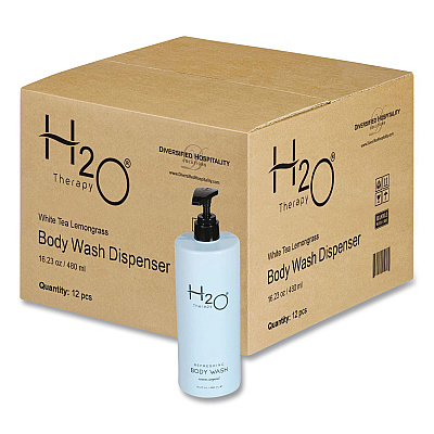 Diversified Hospitality Solutions H2O Therapy Body Wash Air Pump, White Tea and Lemongrass, 16.23 oz Bottle, 12/Carton (259829)
