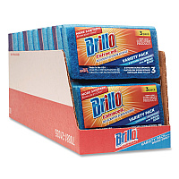 Brillo Estracell Scrub Sponge Variety Pack, 1 Bath, 2 Kitchen, 4.5 x 2.75, 1.12" Thick, Blue/Purple/White, 3/Pack, 8 Packs/Carton (21035)