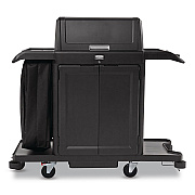 Rubbermaid Commercial Housekeeping Cart with Hood and Doors, Plastic, 4 Shelves,1 Bin, 24.4 x 62.4 x 56.9, Black (2202587)