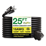 GoGreen Power 16 AWG Outdoor Extension Cord, 25 ft, 13 A, Black (13725BK)