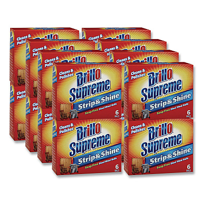 Brillo Strip and Shine Steel Wool Balls, 2.5 x 2, Gray, 6 Balls/Box, 24 Boxes/Carton (23306)