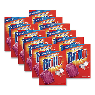 Brillo Steel Wool Soap Pads, 3 x 3, Gray/Pink, 12 Pads/Box, 12 Boxes/Carton (53335)