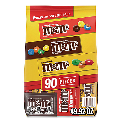 M & M's Milk Chocolate, Peanut and Peanut Butter Fun Size Variety Pack, Assorted Flavors, Individually Wrapped, 90 Pieces (22002630)