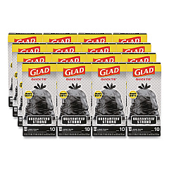 Glad Large Quick-Tie Trash Bags, Tie-Flap, 30 gal, 0.81 mil, 30 x 33, Black, 10 Bags/Box, 12 Boxes/Carton (00079CT)