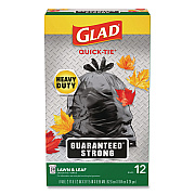 Glad Large Quick-Tie Trash Bags, Lawn and Leaf, 39 gal, 0.95 mil, 32.5 x 41, Black, 12 Bags/Box (70028EA)
