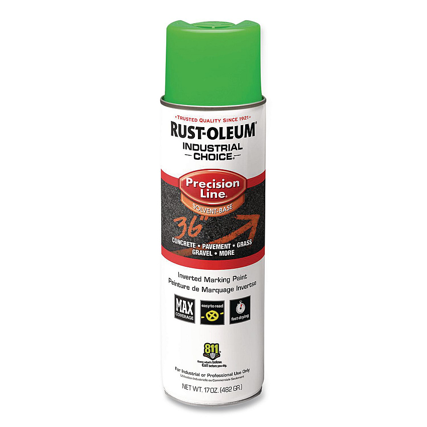 Rust-Oleum Industrial Choice M1600 System Solvent-Based Precision Line Marking Paint, Flat Fluorescent Green, 17 oz Aerosol Can, 12/CT (203023V)