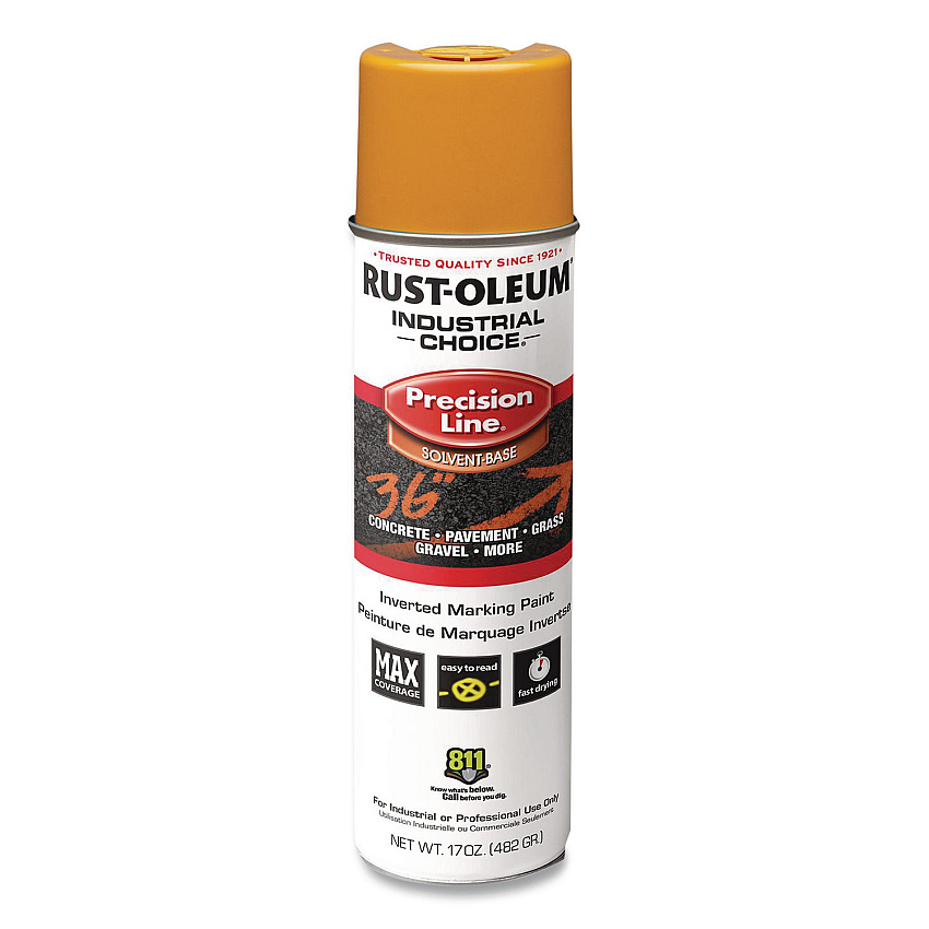 Rust-Oleum Industrial Choice M1600 System Solvent-Based Precision Line Marking Paint, Flat Yellow, 17 oz Aerosol Can, 12/Carton (203024V)