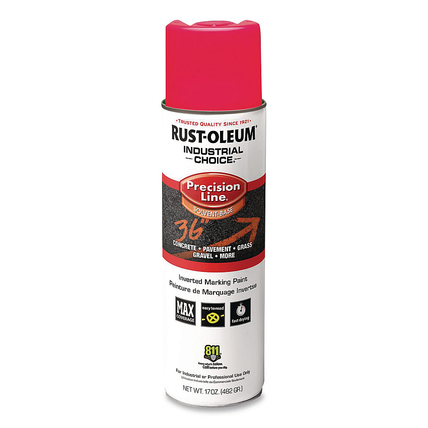 Rust-Oleum Industrial Choice M1600 System Solvent-Based Precision Line Marking Paint, Flat Fluorescent Pink, 17 oz Aerosol Can,12/Carton (1661838V)
