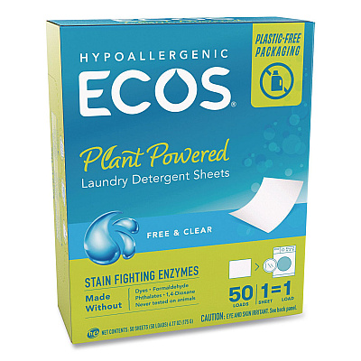 ECOS Liquidless Laundry Detergent Sheets, Free and Clear, 50 Sheets/Box (953710EA)