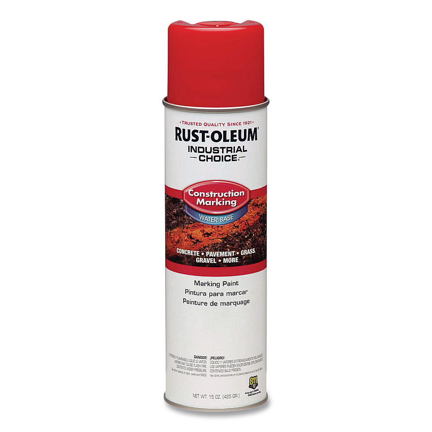 Rust-Oleum Industrial Choice M1400 System Water-Based Construction Marking Paint, Gloss Safety Red, 17 oz Aerosol Can, 12/Carton (264696)