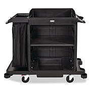 Rubbermaid Commercial Compact Housekeeping Cart?, Plastic, 3 Shelves 1 Bin, 23 x 53.12 x 19.1, Black (2202585)