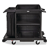 Rubbermaid Commercial Compact Housekeeping Cart?, Plastic, 3 Shelves 1 Bin, 23 x 53.12 x 19.1, Black (2202585)