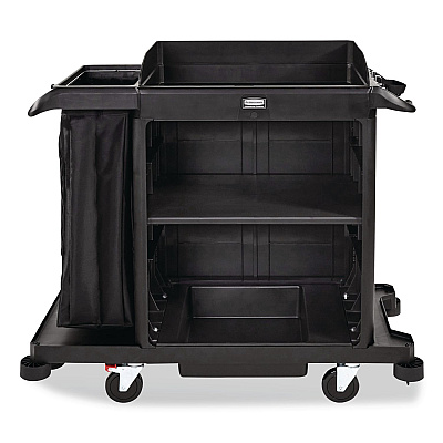 Rubbermaid Commercial Compact Housekeeping Cart?, Plastic, 3 Shelves 1 Bin, 23 x 53.12 x 19.1, Black (2202585)