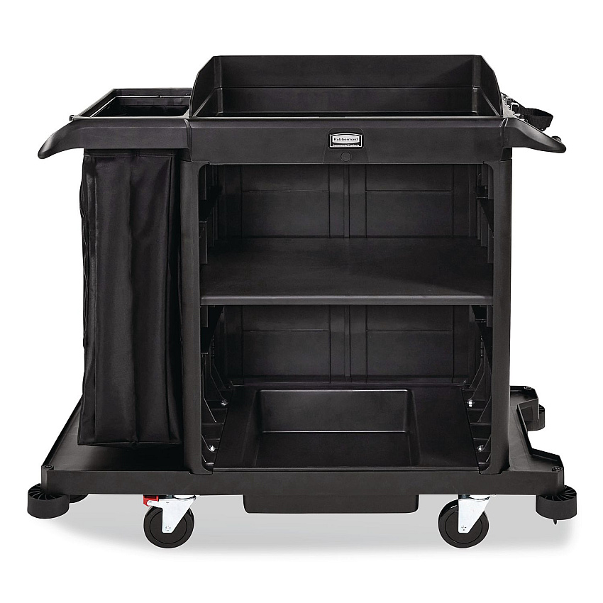 Rubbermaid Commercial Compact Housekeeping Cart?, Plastic, 3 Shelves 1 Bin, 23 x 53.12 x 19.1, Black (2202585)