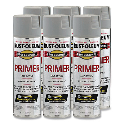 Rust-Oleum Professional Spray Paint, Flat Gray, 15 oz Aerosol Can, 6/Carton (7582838CT)