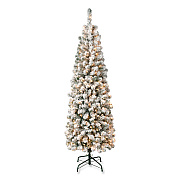 National Tree Company Pre-Lit Acacia Flocked Slim Tree, 24" x 24" x 70.8", Green Tree, Green Tree Stand (AC10030460F)