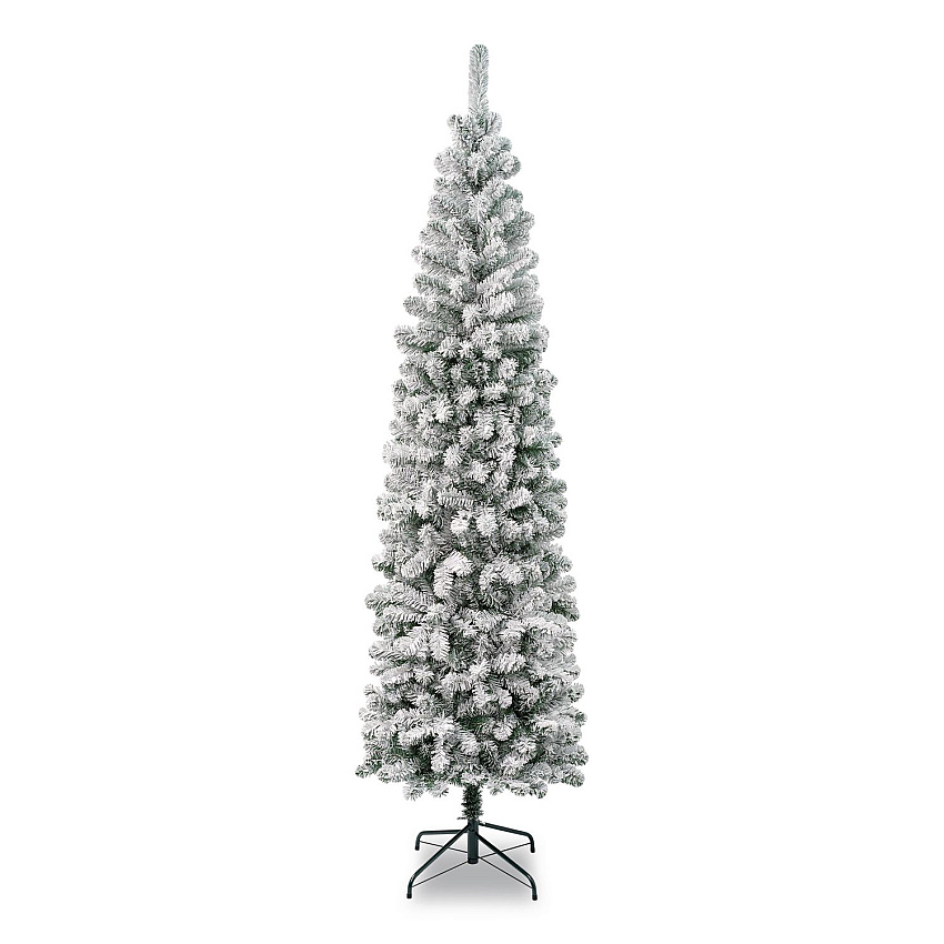 National Tree Company Acacia Pencil Slim Flocked Tree, 26" x 26" x 88.5", Green Tree, Green Tree Stand (AC10050475F)