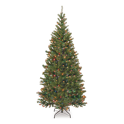 National Tree Company Pre-Lit Aspen Spruce Slim Tree, 48" x 48" x 90", Green Tree, Green Tree Stand (AP730175)
