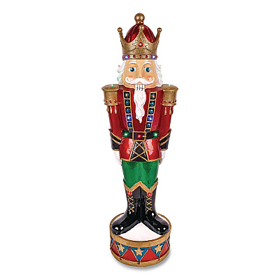 National Tree Company Nutcracker Christmas Decor, AC Powered, Blue/Green/Red/Yellow LED Lights, 10" x 11.37" x 36.5", Red (BG18492AR1)
