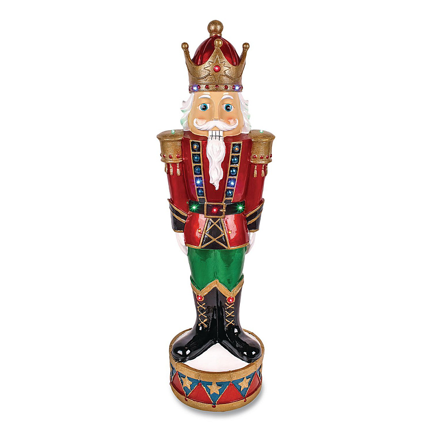 National Tree Company Nutcracker Christmas Decor, AC Powered, Blue/Green/Red/Yellow LED Lights, 10" x 11.37" x 36.5", Red (BG18492AR1)