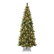 National Tree Company Pre-Lit Charleston Pine Slim Tree, 50" x 50" x 108", Green Tree, Green Tree Stand (CHR330490)