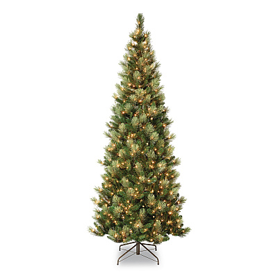 National Tree Company Pre-Lit Charleston Pine Slim Tree, 50" x 50" x 108", Green Tree, Green Tree Stand (CHR330490)