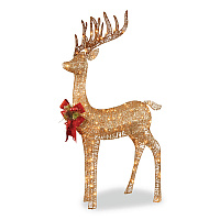 National Tree Company Pre-Lit Standing Reindeer, AC Powered, Warm White LED Lights, 20.5" x  27" x 48", Champagne (DF105010U)