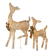 National Tree Company Pre-Lit Fawn with Doe Decoration, AC Powered, Warm White LED Lights, 6" x 22" x 38" Doe, 6" x 22" x 28" Fawn, Assorted Colors (DF105014U)