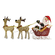 National Tree Company Santa and Reindeer, AC Powered, Warm White LED Lights, 11.25" x 30.75" x 33.5", Champagne (DF245001C)