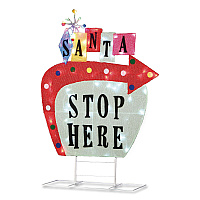 National Tree Company Pre-Lit Vintage Vegas Santa Sign, AC Powered, Cool White/Red/Warm White LED Lights, 12" x 36" x 50.5", Red (DF21078001C)