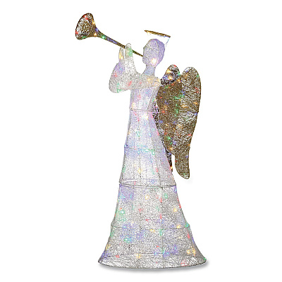 National Tree Company Trumpeting White Angel, AC Powered, Blue/Green/Red/Yellow LED Lights, 18" x 33" x 60", White (DF21210001L)