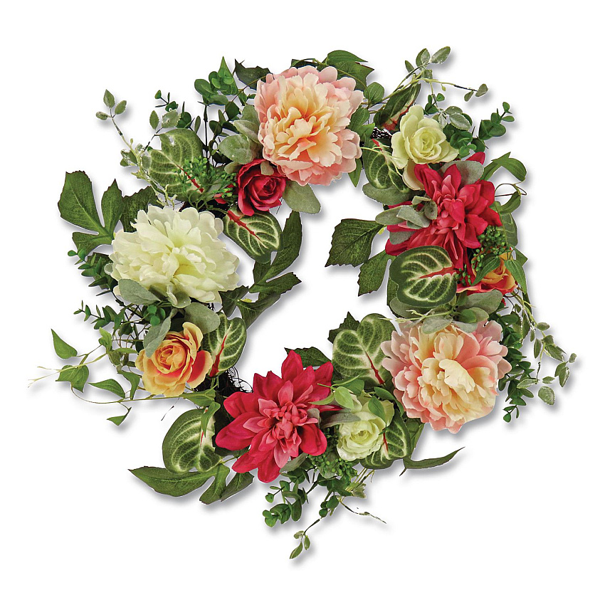 National Tree Company Mixed Garden Flowers Spring Wreath, 22" Diameter x 5"h, Pink (DL8765F22217)