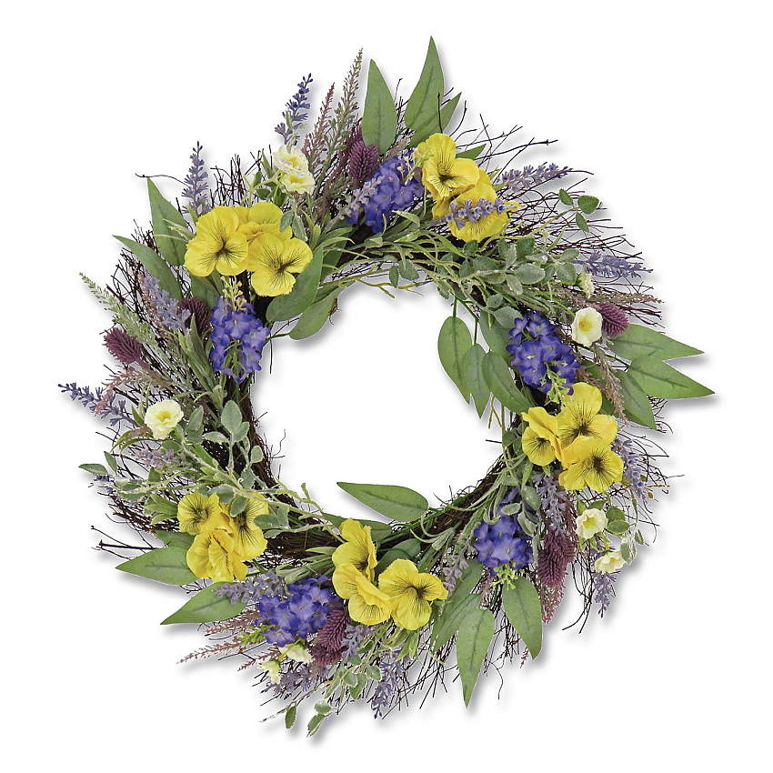 National Tree Company Pansy and Lavender Wreath, 22" Diameter x 4.5" h, Yellow (DL8765F22224)