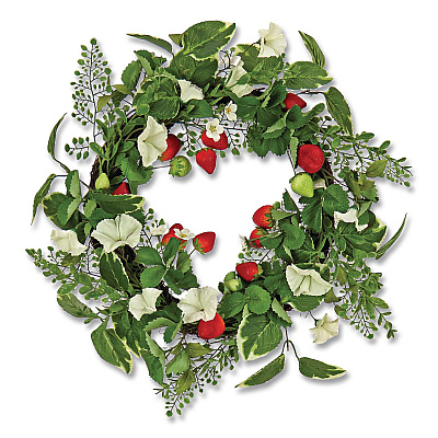 National Tree Company Petunia and Strawberry Wreath,  22" Diameter x 5"h, White (DS69S21G9324)