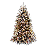 National Tree Company Pre-Lit Dunhill Fir Snowy Tree, 53" x 53" x 78", Green Tree, Green Tree Stand (DUF30065)