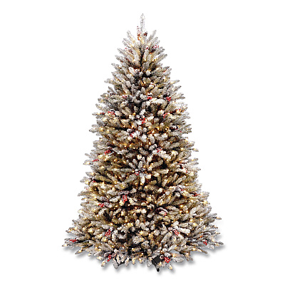 National Tree Company Pre-Lit Dunhill Fir Snowy Tree, 53" x 53" x 78", Green Tree, Green Tree Stand (DUF30065)