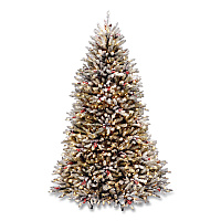 National Tree Company Pre-Lit Dunhill Fir Snowy Tree, 55" x 55" x 84", Green Tree, Green Tree Stand (DUF30070)