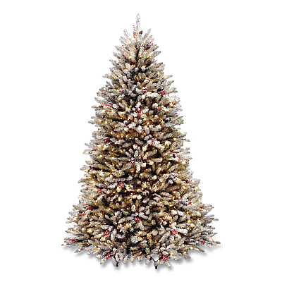National Tree Company Pre-Lit Dunhill Fir Snowy Tree, 55" x 55" x 84", Green Tree, Green Tree Stand (DUF30070)