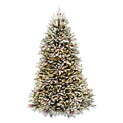 National Tree Company Pre-Lit Dunhill Fir Snowy Tree, 59" x 59" x 90", Green Tree, Green Tree Stand (DUF30075)