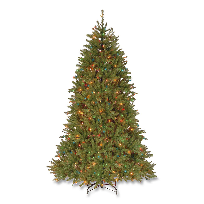 National Tree Company Pre-Lit Dunhill Fir Tree, 59" x 59" x 90", Green Tree, Green Tree Stand (DUH75RLO)