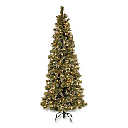 National Tree Company Pre-Lit Glittery Bristle Slim Tree, 42" x 42" x 90", Green Tree, Green Tree Stand (GB331975)