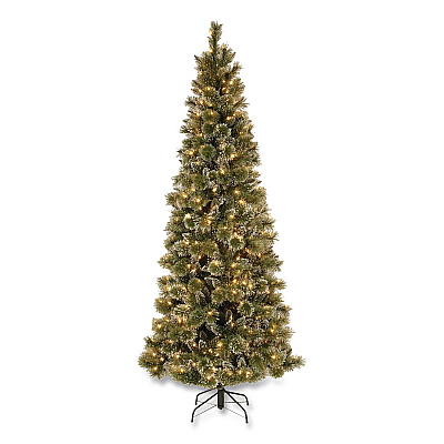 National Tree Company Pre-Lit Glittery Bristle Slim Tree, 42" x 42" x 90", Green Tree, Green Tree Stand (GB331975)