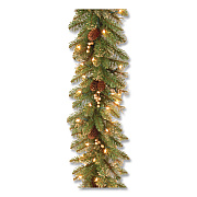 National Tree Company Pre-Lit Glittery Pine Gold Garland, AC Powered, Clear Incandescent Lights, 108" Long, Green (GPG33419A)