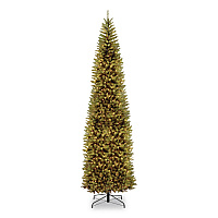 National Tree Company Pre-Lit Kingswood Fir Pencil Slim Tree, 37" x 37" x 120", Green Tree, Green Tree Stand (KW7300100)